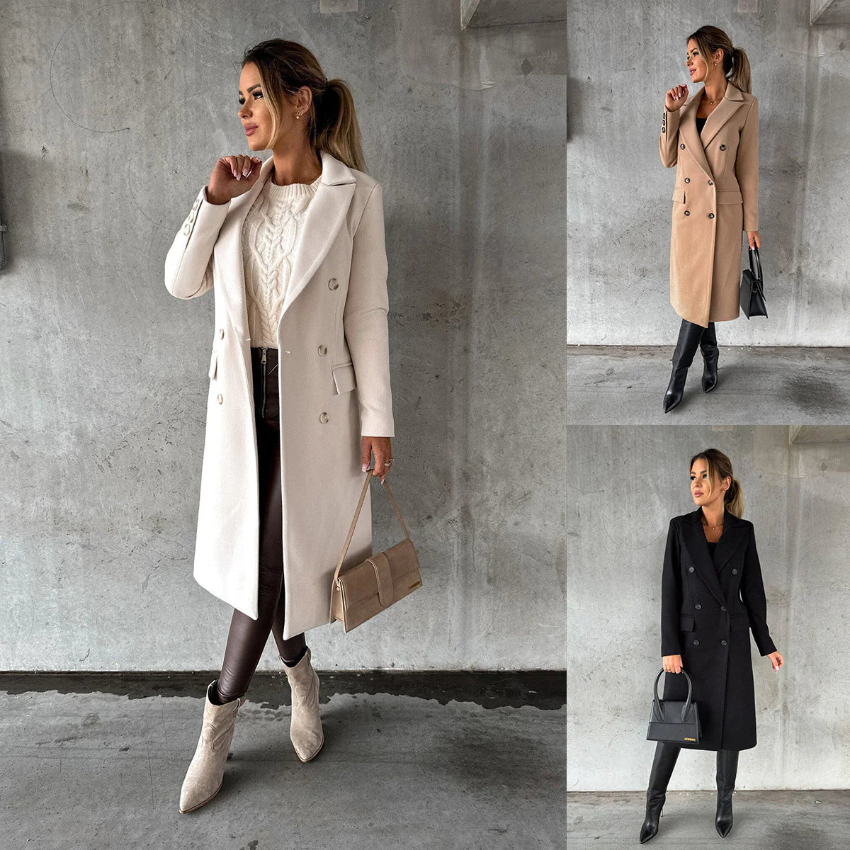 Elegant Double-Breasted Long Coat - Women's Winter Outerwear