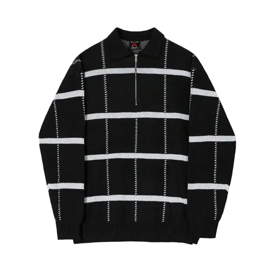 Men's Checkered Lapel Knit Polo Shirt - Casual Business Wear