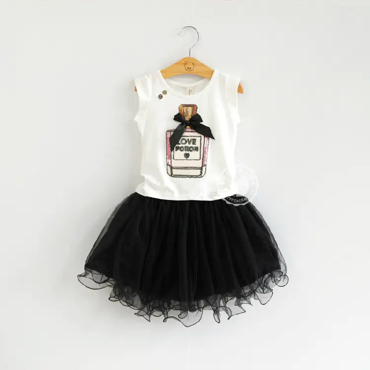 Sequin Bow T-Shirt, Perfume Bottle T-Shirt, Skirt Set