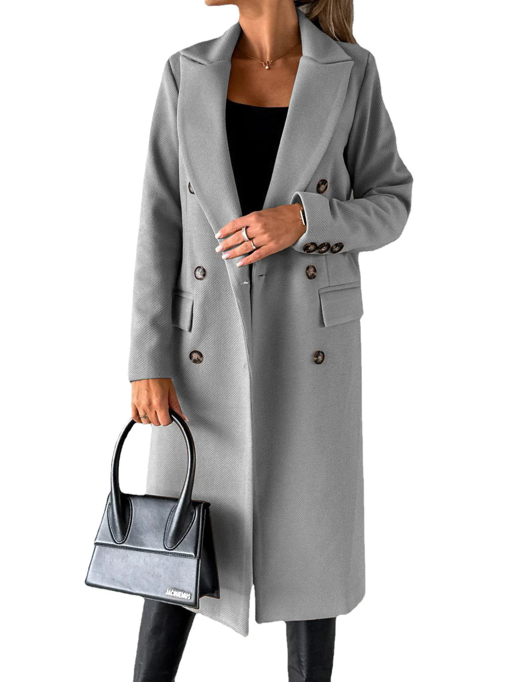 Elegant Double-Breasted Long Coat - Women's Winter Outerwear
