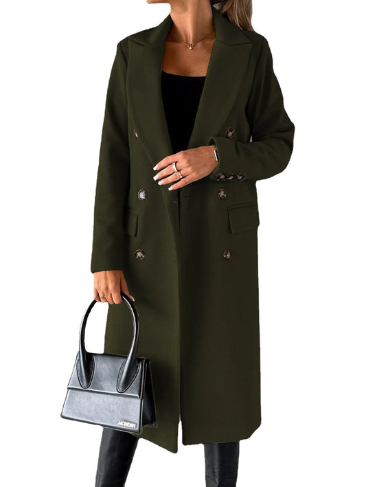 Elegant Double-Breasted Long Coat - Women's Winter Outerwear
