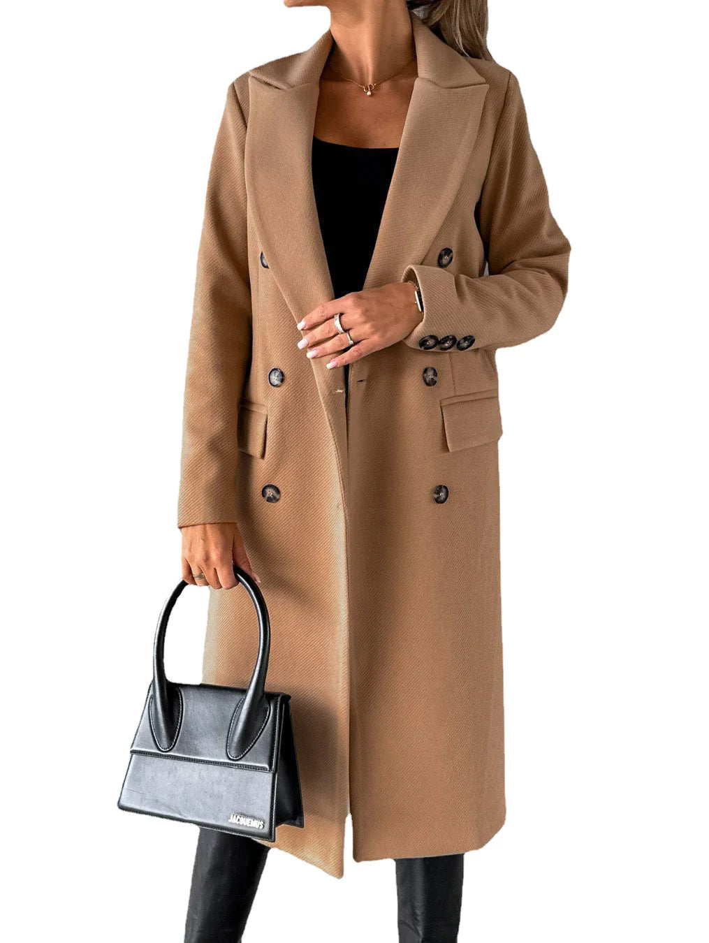 Elegant Double-Breasted Long Coat - Women's Winter Outerwear