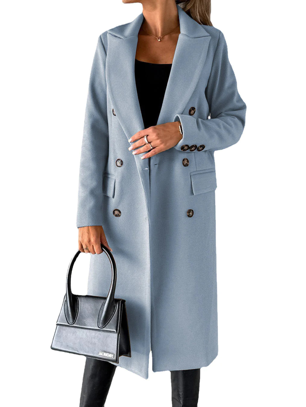Elegant Double-Breasted Long Coat - Women's Winter Outerwear