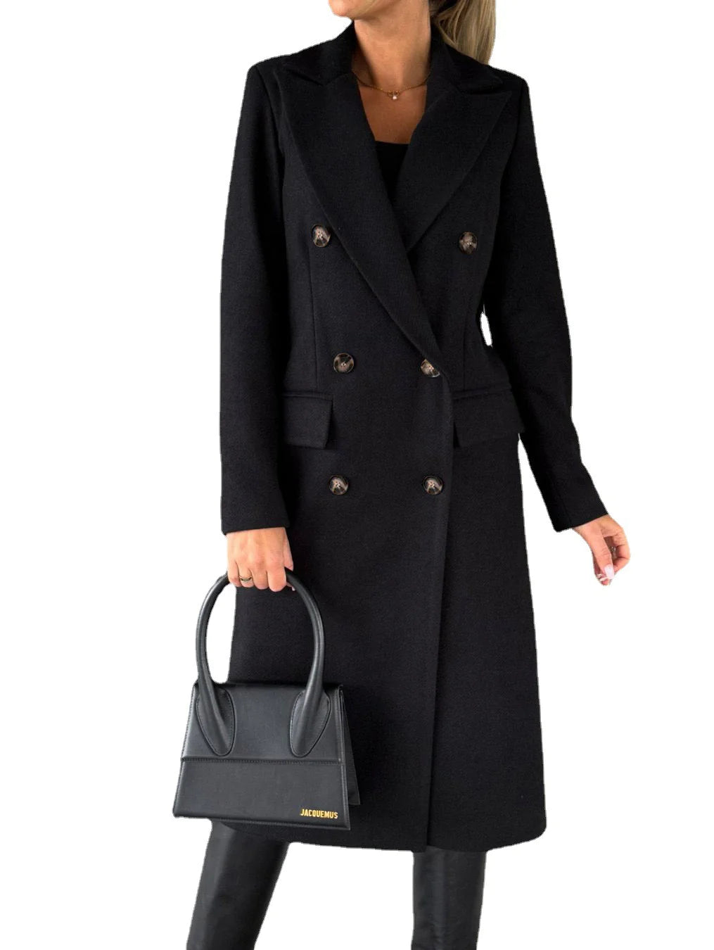 Elegant Double-Breasted Long Coat - Women's Winter Outerwear