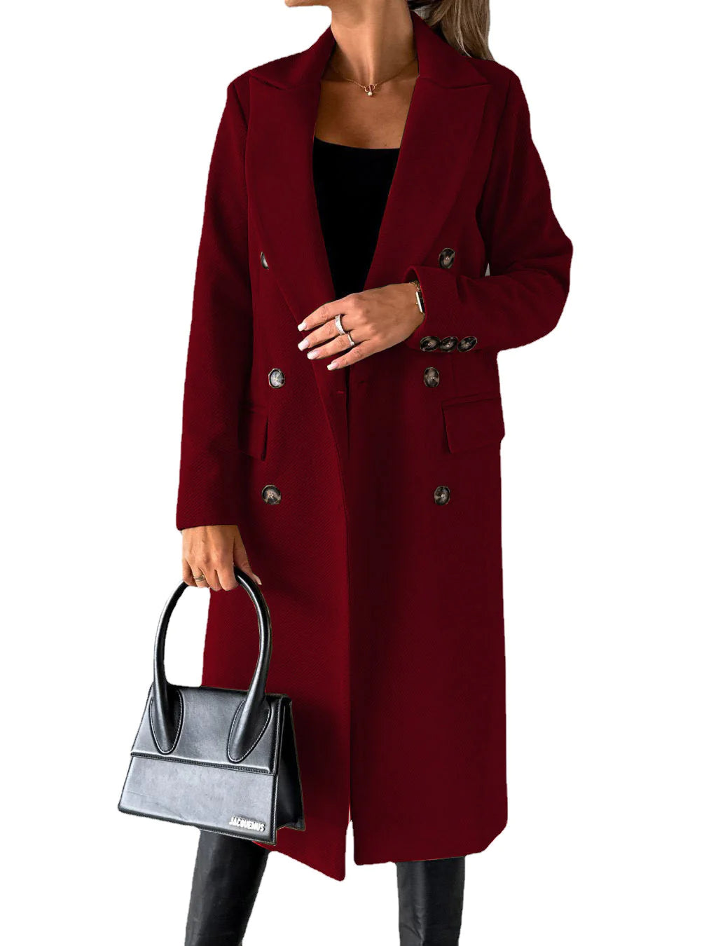 Elegant Double-Breasted Long Coat - Women's Winter Outerwear