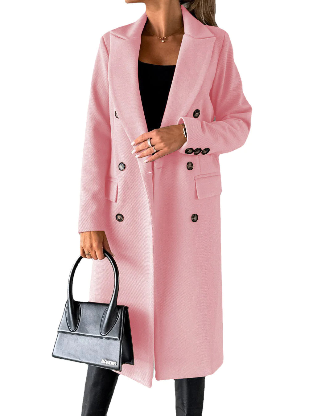 Elegant Double-Breasted Long Coat - Women's Winter Outerwear