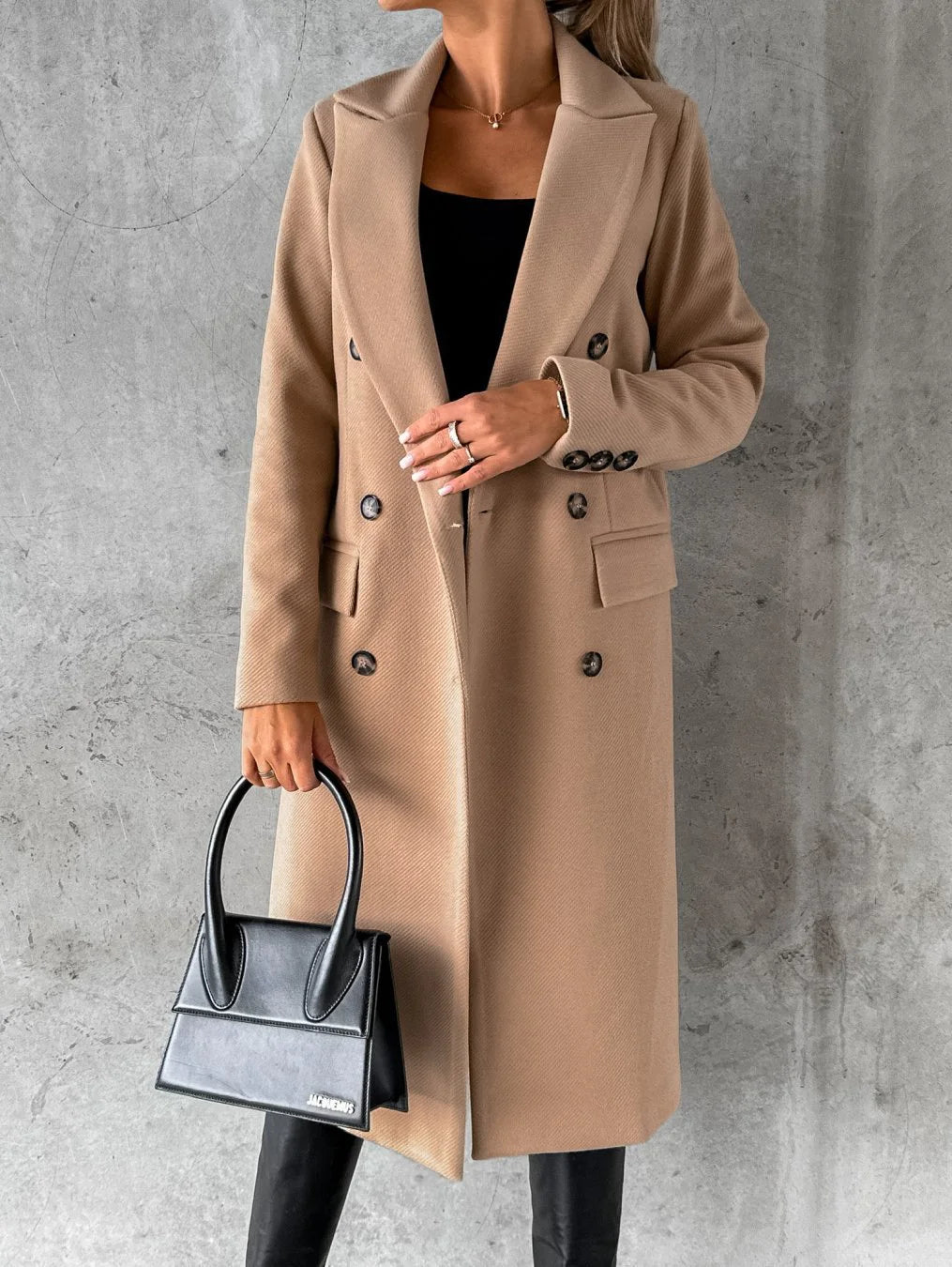 Elegant Double-Breasted Long Coat - Women's Winter Outerwear